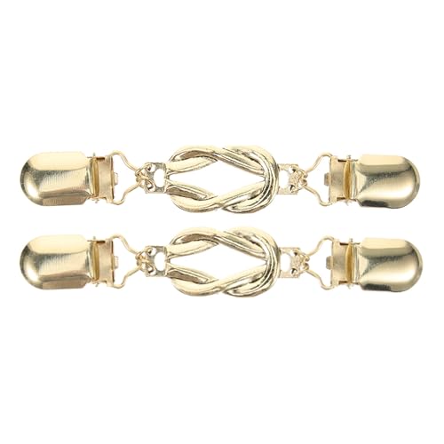 VALICLUD 2pcs Vintage Golden Alloy Cardigan Clips for Women, Elegant Shawl Clips with Chain, Wear-resistant Sweater Collar Clasps for Dresses and Shawls