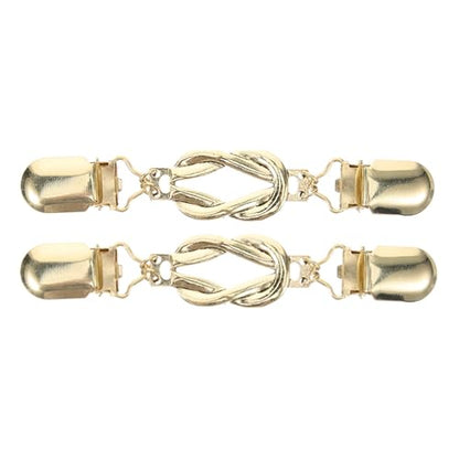 VALICLUD 2pcs Vintage Golden Alloy Cardigan Clips for Women, Elegant Shawl Clips with Chain, Wear-resistant Sweater Collar Clasps for Dresses and Shawls