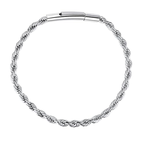 Twist Chain Necklace 2/3/5/8MM Braided Rope Chain Necklace for Men Stainless Steel Rope Jewelry for Men & Women Rope Chain for Pendant 18/20/22/24 Inch with Delicate Gift Box - size: 7 inches, style: 3mm width-steel