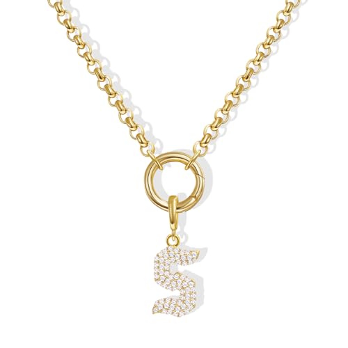 KissYan Custom Charm Necklaces for Women, 14K Gold Plated Initial Letter Pendant Box Chain Necklace Dainty Jewelry Gift - style: Gold S
