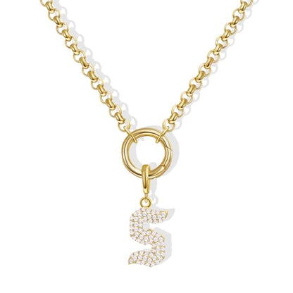 KissYan Custom Charm Necklaces for Women, 14K Gold Plated Initial Letter Pendant Box Chain Necklace Dainty Jewelry Gift - style: Gold S