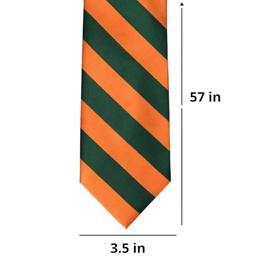 tiemart Men's Striped Tie Standard Length - color: Hunter Green and Orange