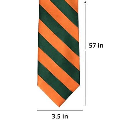 tiemart Men's Striped Tie Standard Length - color: Hunter Green and Orange