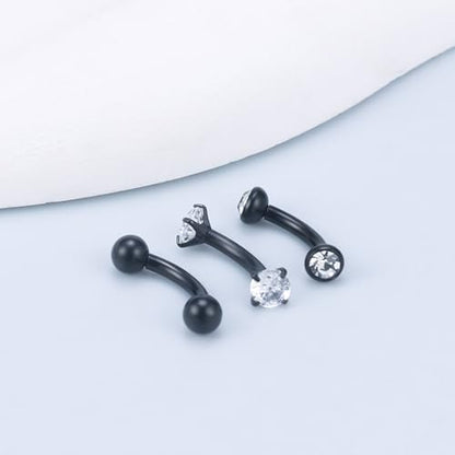 14G Small Belly Button Ring Piercing Jewelry 316L Stainless Surgical Steel Tiny Internally Threaded Navel Rings Belly Button Ring Piercing Jewelry for Women 14 Gauge Hypoallergenic - color: Black-10MM Bar-Clear CZ