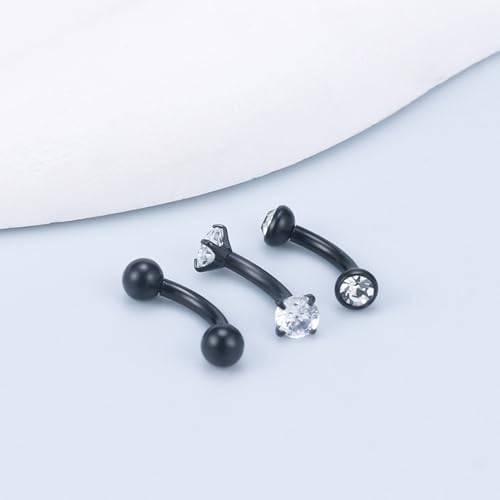 14G Small Belly Button Ring Piercing Jewelry 316L Stainless Surgical Steel Tiny Internally Threaded Navel Rings Belly Button Ring Piercing Jewelry for Women 14 Gauge Hypoallergenic - color: Black-6MM Bar-Clear CZ