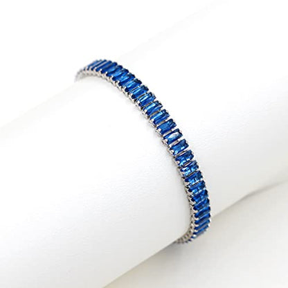 Uloveido Classic Emerald Cut Rectangular Cubic Zirconia Eternity Tennis Bracelet Adjustable for Women Y1788 - color: Platinum-blue