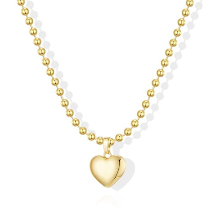 Gold Silver Necklace for Women, Dainty Cubic Zirconia Pendant | Teardrop CZ Charm, 14K Gold/Sterling Silver Plated, Adjustable Chain, Hypoallergenic & Waterproof Jewelry, Cute Trendy Gift - color: Gold-Puffy heart/ball chain
