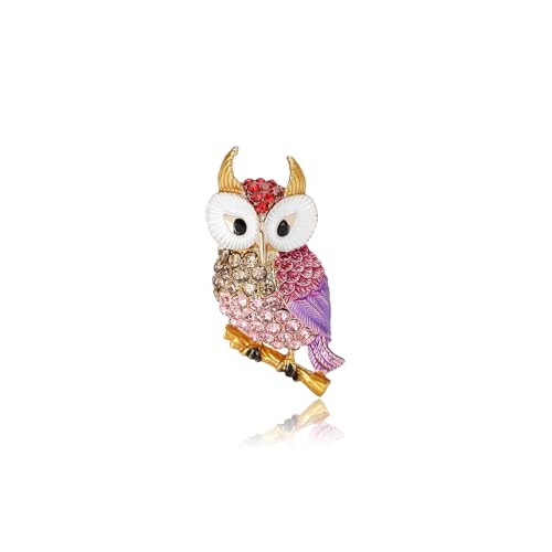 Enamel Bird Brooch for Women Rhinestones Owl/Hummingbird/Eagle/Toucan Lapel Pin Cute Bird Brooches Jewelry Gifts for Mom Wife - color: Pink Purple-Owl 5
