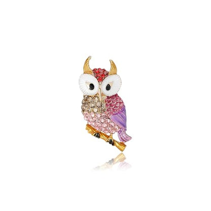 Enamel Bird Brooch for Women Rhinestones Owl/Hummingbird/Eagle/Toucan Lapel Pin Cute Bird Brooches Jewelry Gifts for Mom Wife - color: Pink Purple-Owl 5