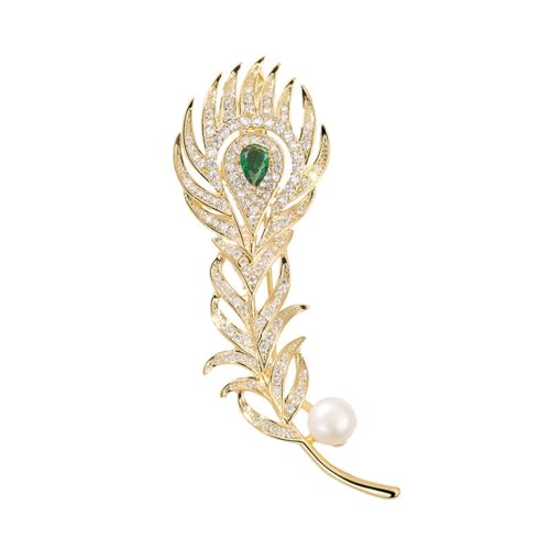 Rhinestone Feather Brooches for Women Men,Vintage Animal Peacock Pin Gold/Silver/Blue/ Crystal Diamond Lapel Pins Fashion Enamel Feather Leaf Brooch Elegant Dress Coat Pin Decor Wedding Christmas Birthday Jewelry - color: Gold