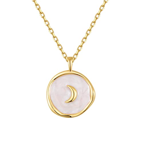 S.Leaf 18K Gold Plated Cubic Zirconia Choker Necklace for Women 925 Sterling Silver Layered Coin Moon Star Heart Circle Crystal Lariat Pendant Necklaces Gifts for Women Trendy - color: Coin_Moon
