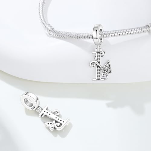 2 Pack 925 Sterling Silver Butterfly Letter Charms for Bracelets and Necklace Alphabet Initial Dangle Pendants Round Spacer Beads Pave Cubic Zirconia Jewelry Gift for Women - color: I Set