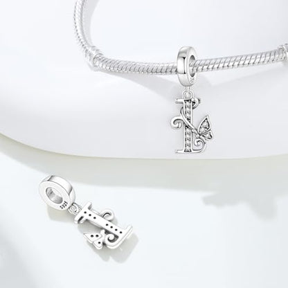 2 Pack 925 Sterling Silver Butterfly Letter Charms for Bracelets and Necklace Alphabet Initial Dangle Pendants Round Spacer Beads Pave Cubic Zirconia Jewelry Gift for Women - color: I Set