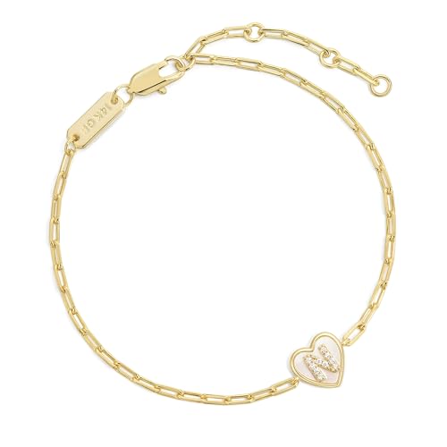 Gold Initial Bracelet For Women, 14k Gold Letter Bracelets | Adjustable Stacking Bracelets Jewelry Gift For Women, Valentines Mother Christmas Jewelry for Women Her 6.5-8 Inch - color: N