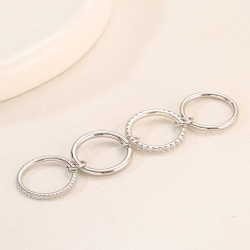 14K Gold Interlocking Stackable Rings for Women – Silver Gold Stack Ring Set with CZ, Two Tone Interlocked Stacked Ring, Multi-layer Statement Ring Jewelry - color: Upgraded Silver CZ(4Layer), size: 6