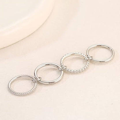 14K Gold Interlocking Stackable Rings for Women – Silver Gold Stack Ring Set with CZ, Two Tone Interlocked Stacked Ring, Multi-layer Statement Ring Jewelry - color: Upgraded Silver CZ(4Layer), size: 6