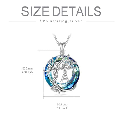 TOUPOP Gifts for Women Tree of Life Initial Necklace 925 Sterling Silver Letter Pendant with Blue Crystal Birthday Jewelry Gifts for Women Her Mom Wife Daughter - color: Tree of Life A Initial