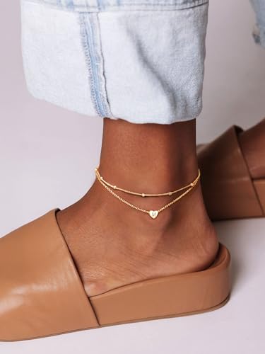 ChicSilver Sterling Silver Anklets for Women 925 Ankle Bracelets for Women Layered Heart Anklet With Beaded Anklets for Women - style: 02.B