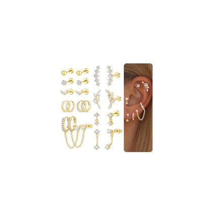 10 Pairs Hypoallergenic Cartilage Flatback Stud Earring for Women | 14K Gold Plated Flatback Stud Hoop Earring Sets for Helix Tragus Conch Piercing Jewelry Earring for Women Trendy - color: 14K Gold Plated