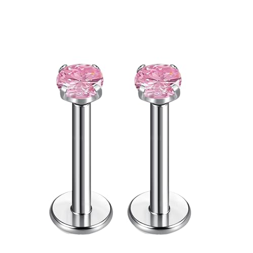 BelezaDosas G23 Titanium Labret Studs Threadless 16G Lip Rook Lobe Tragus Helix Cartilage Push Back Earring Piercing Jewelry - style: 1 pair pink