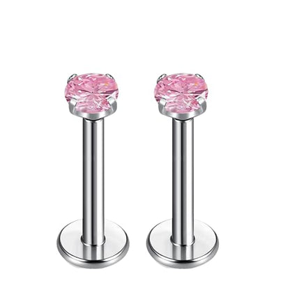 BelezaDosas G23 Titanium Labret Studs Threadless 16G Lip Rook Lobe Tragus Helix Cartilage Push Back Earring Piercing Jewelry - style: 1 pair pink