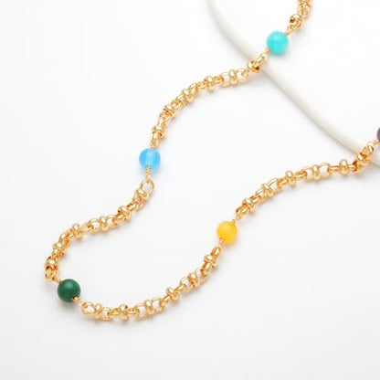 MTMY Beaded Necklaces for Women 14K Gold Plated Dainty Colorful Green/Rose Beaded Pearl Choker Necklace Delicate Boho Choker Necklace Jewelry Gift - style: 7 Color beads
