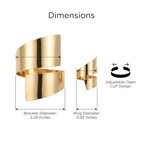 2Pcs Gold Jewelry Sets for Women Bracelet and Ring Set Elegant Rings Bracelets Chunky Pack of Accessories Bangle Fashion Minimalist Everyday Wear