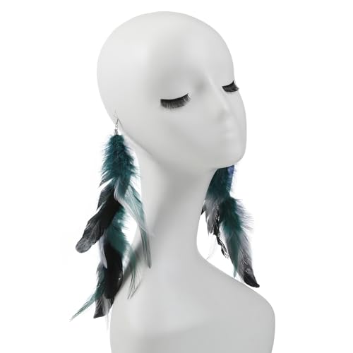 Bohemian Long Feather Earrings for Women Handmade Natural Dangle Tassel Jewelry - color: Style T