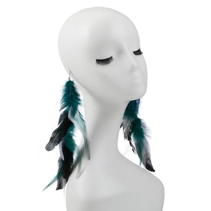 Bohemian Long Feather Earrings for Women Handmade Natural Dangle Tassel Jewelry - color: Style T