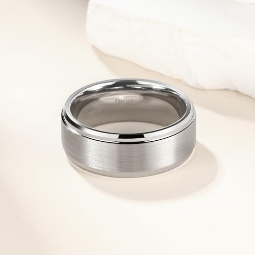 King Will Classic Tungsten Wedding Band for Men, 6/7/8/9/10mm Widths, Polished Finish Step Edge Matte Rings Comfort Fit - color: A-silver 9mm