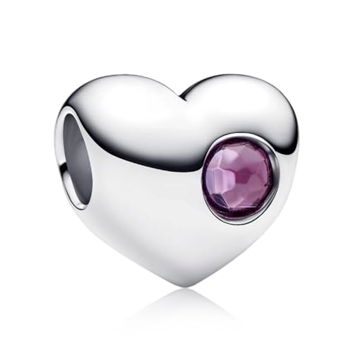 Birthstone Charm, Heart Charm Bead with CZ, for Anniversary Birthday Mothers Valentines Day Christmas Graduation, for Yourself Family Mom Friend Girlfriend Sister Grandma - style: Feb.