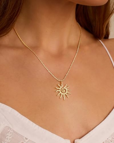 CHESKY Layered Necklaces for Women Trendy, Dainty 14k Gold Plated Pendant Necklace Layering Necklace for Women Non Tarnish Hypoallergenic Sun Gold Necklace Stack Gold Jewelry for Women Gifts - style: Sunflower-GD