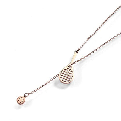 18K Gold Plated Stainless Steel Bee Honeycomb Pendant Necklace, Adjustable Y Lariat Conch/Guitar/Horseshoe Necklace for Women - color: Rose Gold, style: Tennis Ball