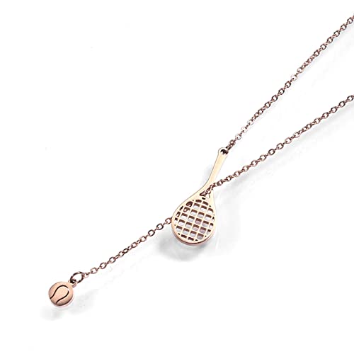 18K Gold Plated Stainless Steel Bee Honeycomb Pendant Necklace, Adjustable Y Lariat Conch/Guitar/Horseshoe Necklace for Women - color: Rose Gold, style: Tennis Ball