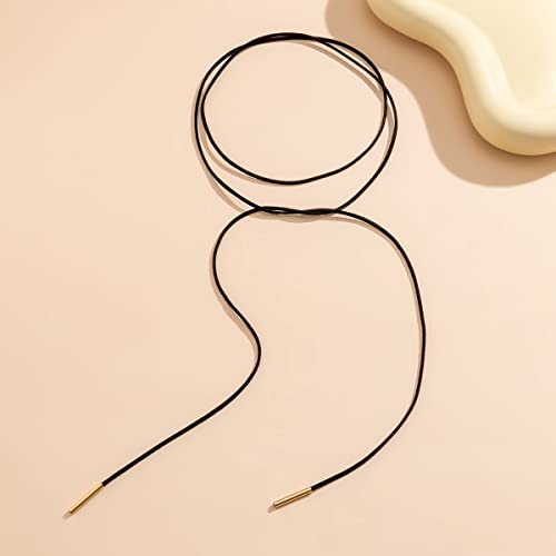 Bethynas Gothic Bow-knot Velvet Choker Necklace Sexy Long Wrap Rope Collar Tie Neck Chain with Silver Gold Pendant Boho Party Neck Accessories for Women - color: Black