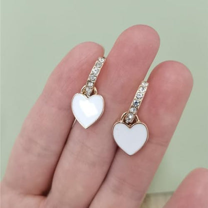Preppy Love Heart Hoop Earrings for Women Teen Girls Gold Plated Cubic Zirconia CZ Charms Dangle Drop Huggie Small Hoops Cartilage Earring Fashion Colorful Y2K Jewelry Cute Gifts - color: White