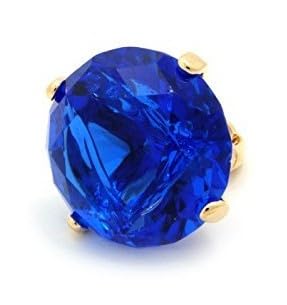 NYFASHION101 Women's Extra Big Rhinestone Fashion Stretch Ring - color: Blue/Gold-Tone