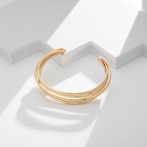 Gold Cuff Bracelet for Women Chunky Multi-layer Cross Wire Open Bracelet Hollow Wide Cuff Bracelets Adjustable Gold Open Cuff Bangle Bracelet - color: Wire Hollow Matte Gold Bracelet