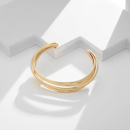 Gold Cuff Bracelet for Women Chunky Multi-layer Cross Wire Open Bracelet Hollow Wide Cuff Bracelets Adjustable Gold Open Cuff Bangle Bracelet - color: Wire Hollow Matte Gold Bracelet