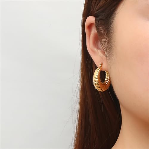 Croissant Earrings for Women Twisted Round Hoop Earrings Elegant Small Hoop Earrings 14K Gold Plated Croissant Stud Earrings Chunky Gold Earrings Jewelry Gifts