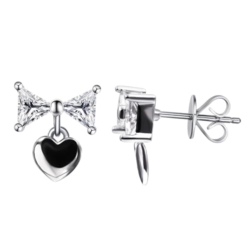 Moissanite Stud Earrings for Women, DF/VVS Clarity, Sterling Silver with 18K White Gold Plated - style: 1.0 Carat Bow