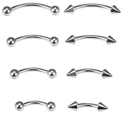 Eyebrow Piercing Jewelry Surgical Steel Curved Barbell Tiny Eyebrow Ring Vertical Labret Lip Jewelry Ear Rook Navel Small Belly Button Ring for Women Men 20g 16g 6mm/8mm/10mm/12mm - color: 16g,silvertone
