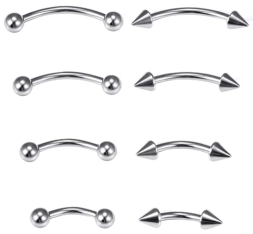 Eyebrow Piercing Jewelry Surgical Steel Curved Barbell Tiny Eyebrow Ring Vertical Labret Lip Jewelry Ear Rook Navel Small Belly Button Ring for Women Men 20g 16g 6mm/8mm/10mm/12mm - color: 16g,silvertone