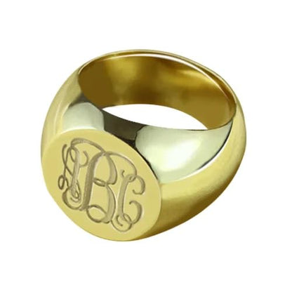 15mm Initial Ring 925 Silver/10K/14K/18K Gold Monogram Ring for Men Personalized Engraved Circle Monogram Signet Mens Ring Birthday Gifts - color: Yellow Gold
