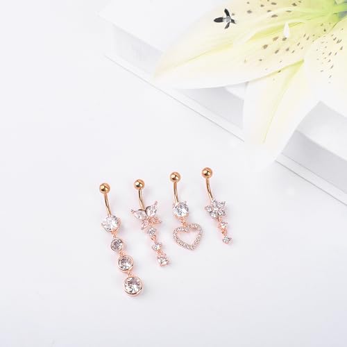 LEE&RO Belly Button Ring Dangle Stainless Steel Belly Rings 14G Belly Button Piercing Cute Navel Ring Belly Piercing Jewelry - style: Elegant-Rose Gold