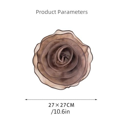 10inch Extra Large Flower Brooch Pin for Women Fashion Dainty Organza Satin Fabric Big Camellia Brooches Lapel Pins Wedding Dance Party Dress Accessories Exaggerated Jewelry Gift - color: 10 inch Brown