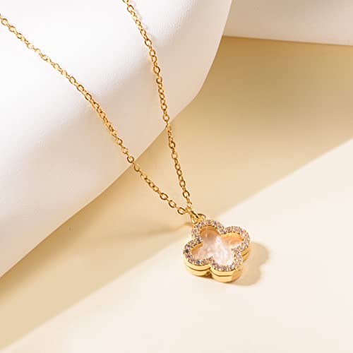 Clover Necklace For Women 18k Gold Plated Silver Lucky Four Leaf Clover Pendent Necklaces Trendy Dainty Jewelry Gifts for Women - color: Gold-White