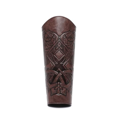Medieval Leather Bracers Dragon Embossed Viking Leather Bracers Leather Arm Armer Cuff Leather Gauntlet Costumes Accessories - style: Viking Angle Wings Leather Bracers-dark Brown