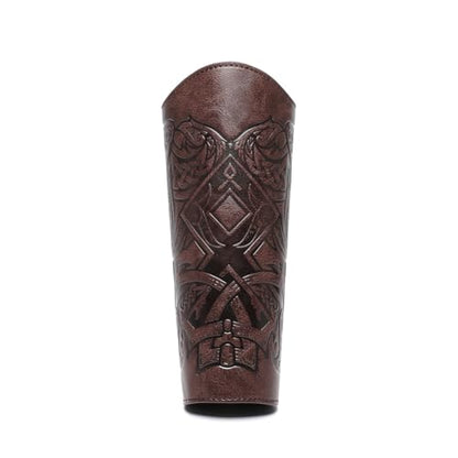 Medieval Leather Bracers Dragon Embossed Viking Leather Bracers Leather Arm Armer Cuff Leather Gauntlet Costumes Accessories - style: Viking Angle Wings Leather Bracers-dark Brown