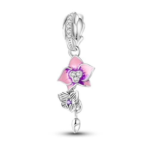 925 Silver Charm for Bracelets Animal Pet Insect Series Women Jewelry Gift - color: Pink flowers